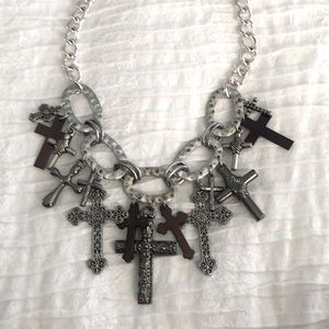 Silver & Bronze Crosses Statement Necklace